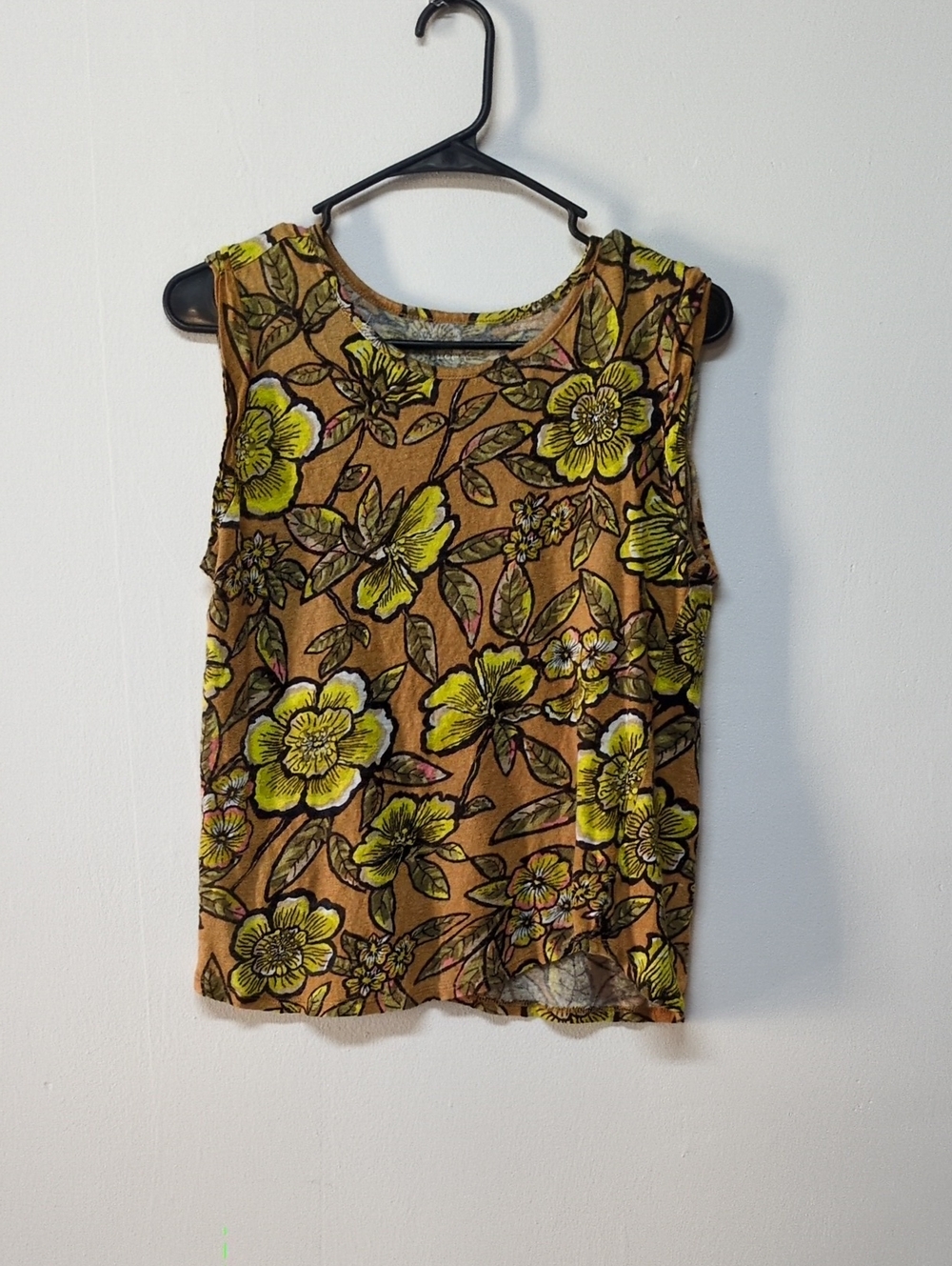 LOFT Linen Floral Golden Tank, Size M